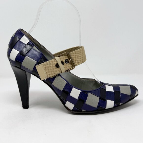 Vintage Miu Miu Woven Mary Jane Pumps 36.5 Purple Y2K Designer Heels - Picture 3 of 8